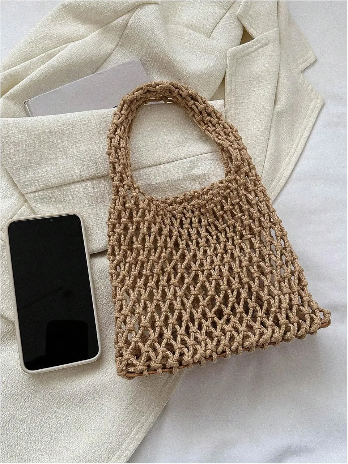 Verdusa Women's Crochet Top Handle Satchel Handbags Hollow Out Beach Clutch Purses