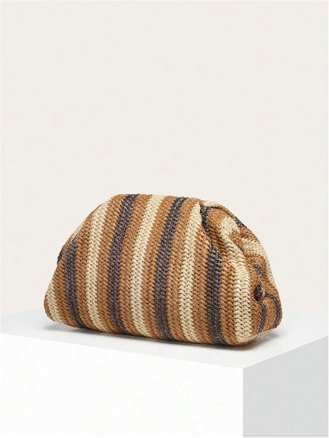 Verdusa Women's Straw Woven Clutch Handbags Striped Dumpling Clutch Purses