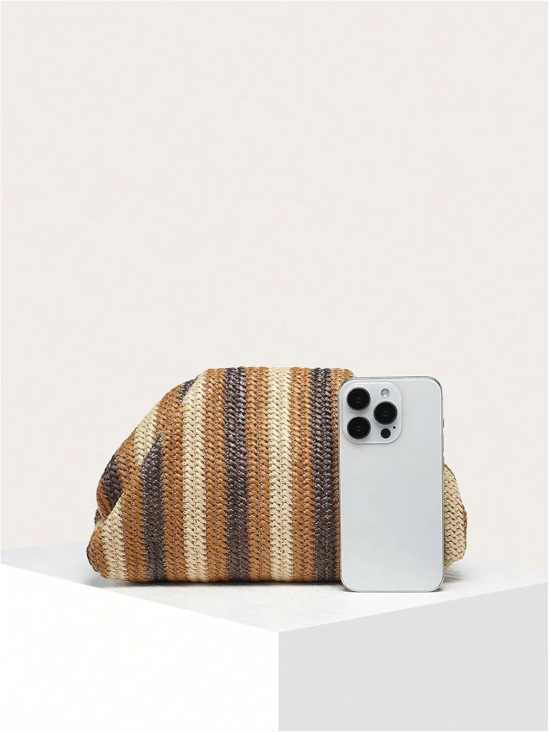 Verdusa Women's Straw Woven Clutch Handbags Striped Dumpling Clutch Purses