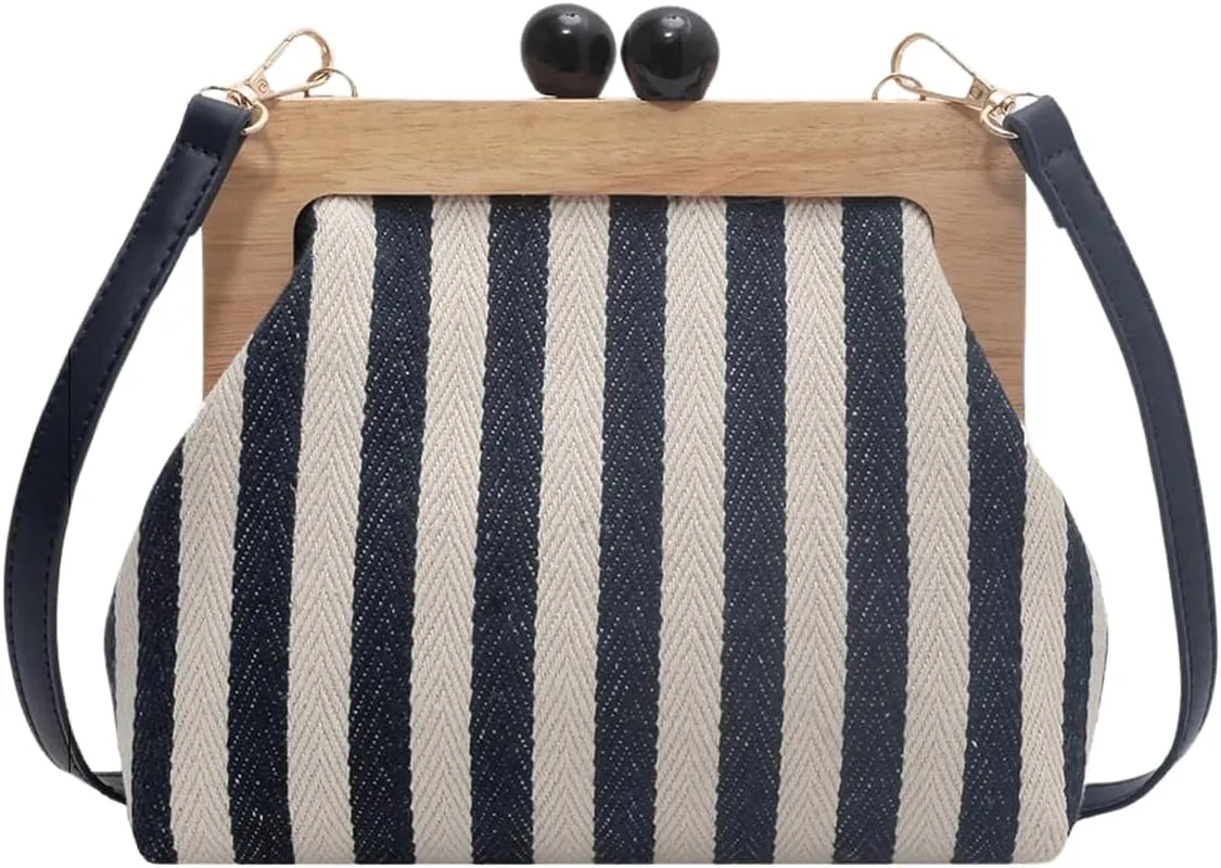 Verdusa Women's Striped Clutch Purse Handbags Kiss Lock Crossbody Bag
