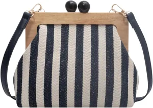 Verdusa Women's Striped Clutch Purse Handbags Kiss Lock Crossbody Bag