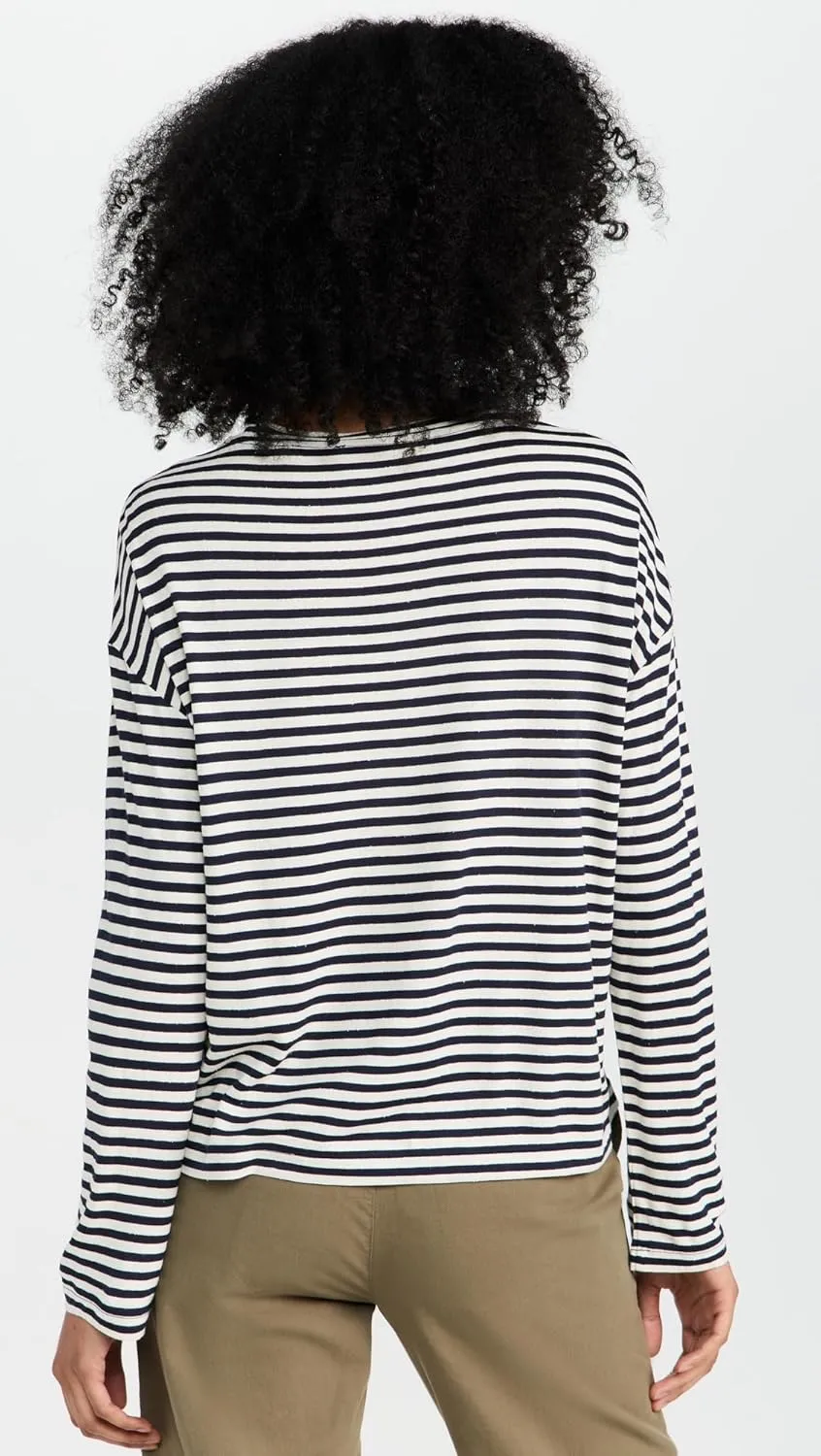 Vince Women's Striped Long Sleeve Drop Shoulder Top