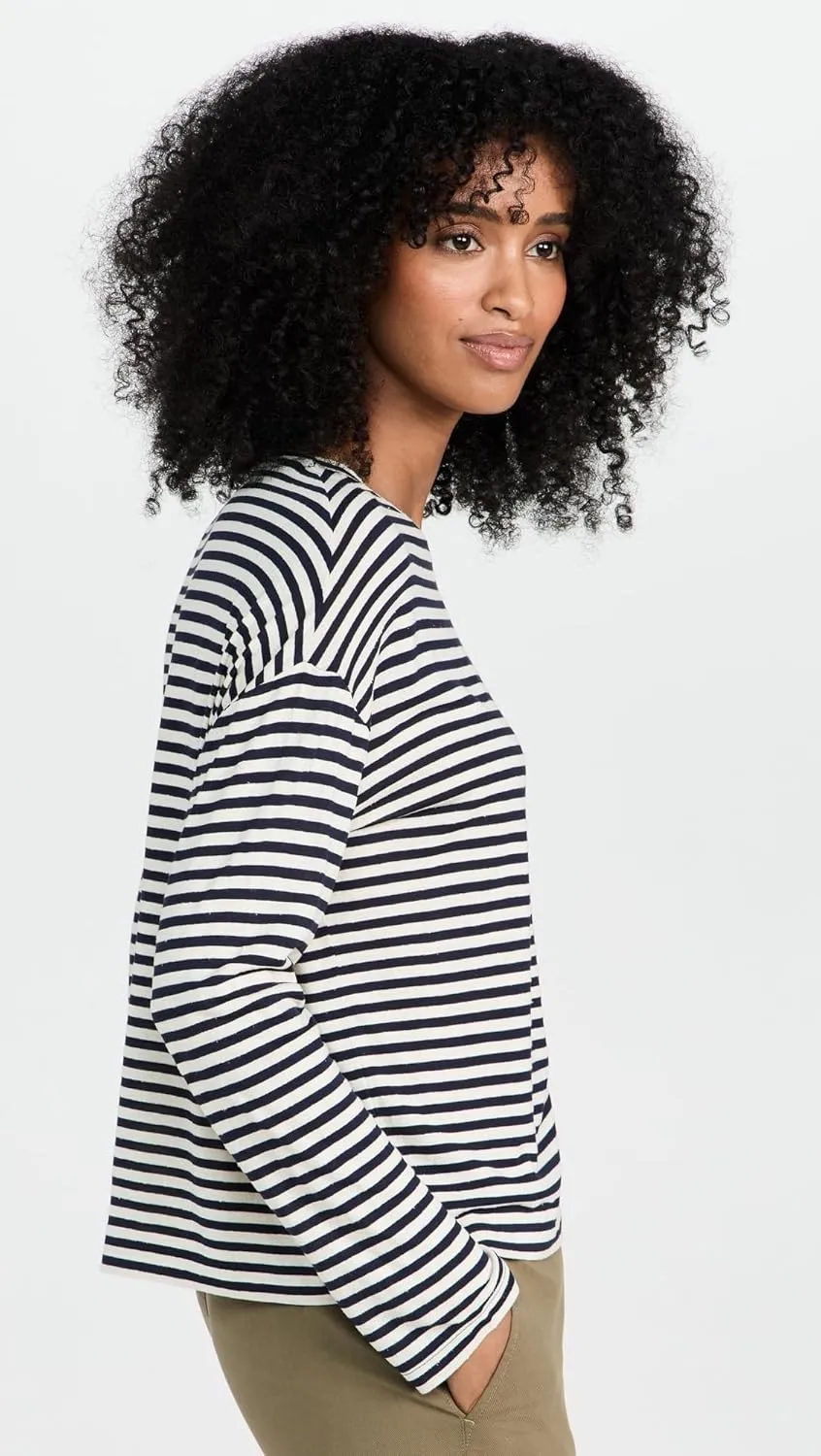 Vince Women's Striped Long Sleeve Drop Shoulder Top