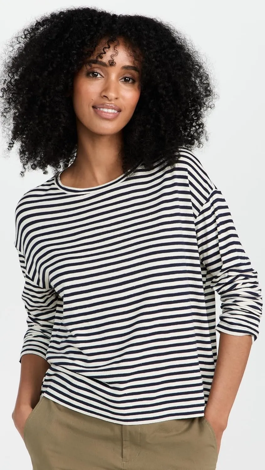 Vince Women's Striped Long Sleeve Drop Shoulder Top