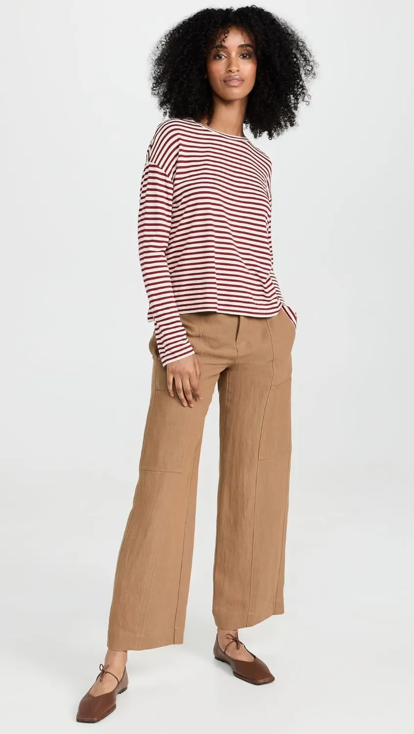 Vince Women's Striped Long Sleeve Drop Shoulder Top