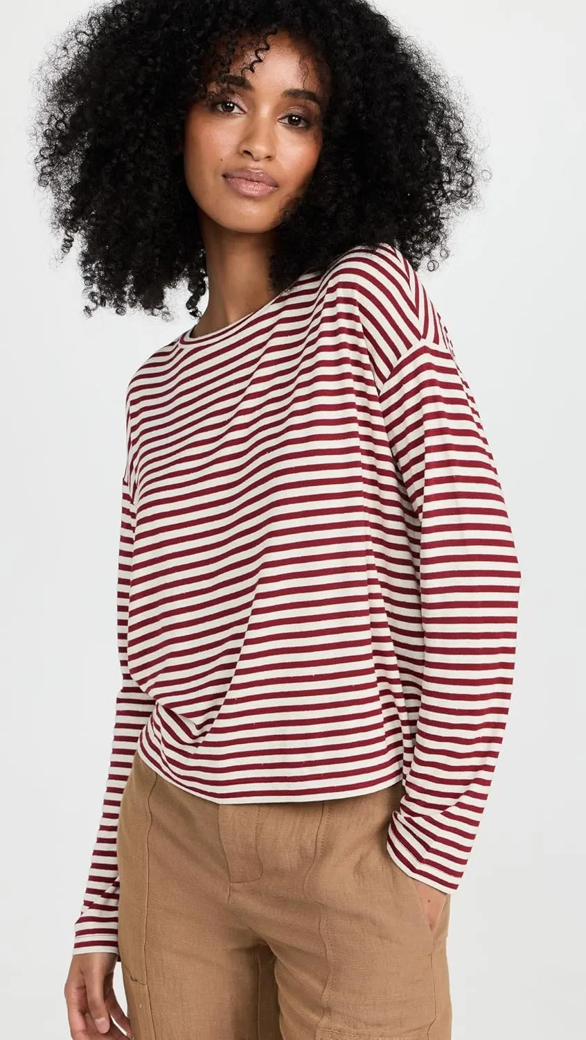 Vince Women's Striped Long Sleeve Drop Shoulder Top