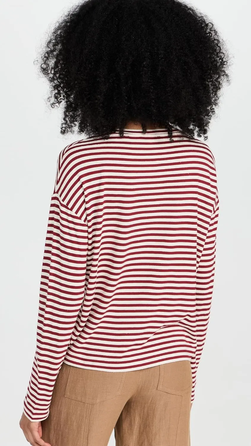 Vince Women's Striped Long Sleeve Drop Shoulder Top