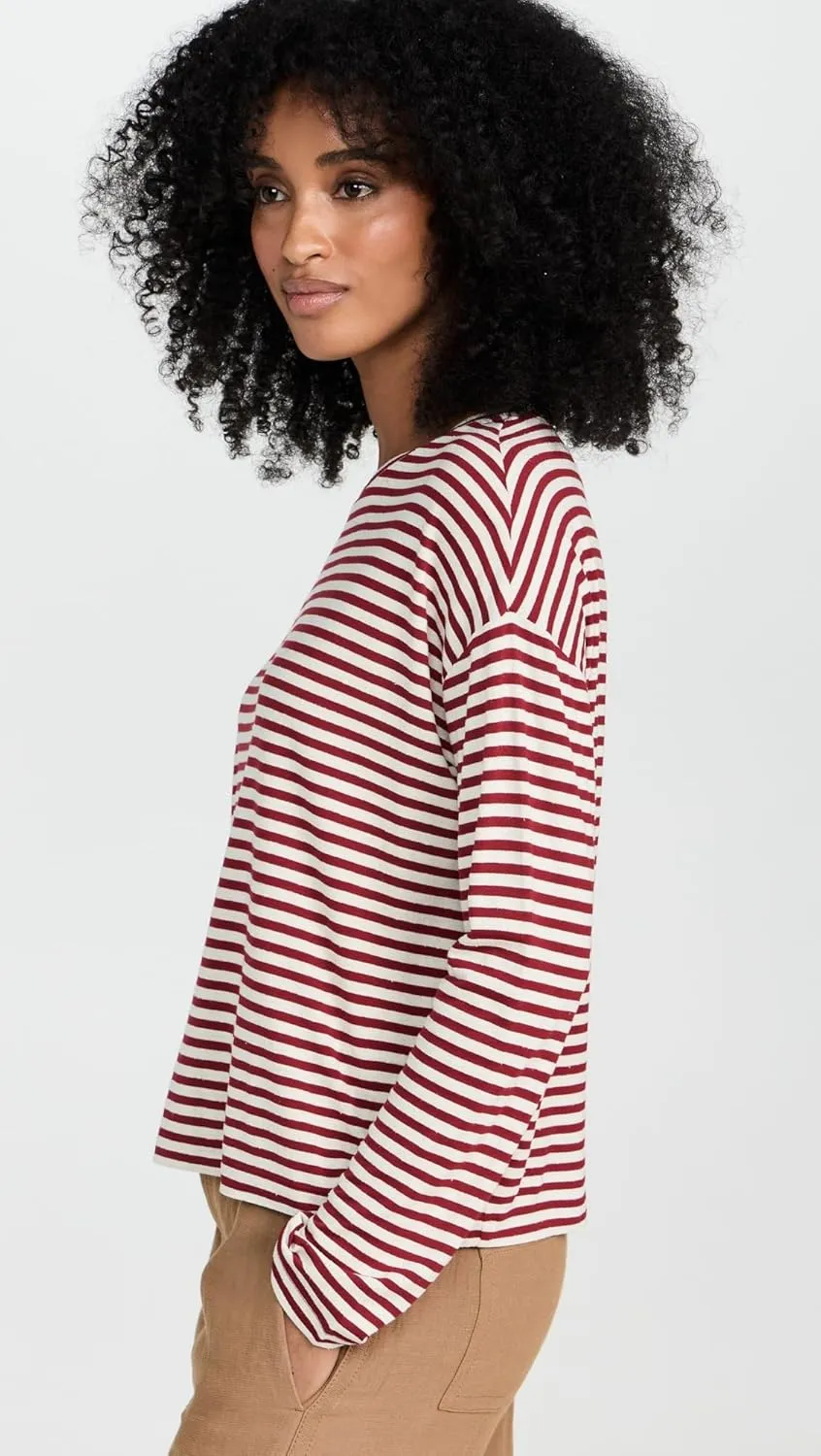 Vince Women's Striped Long Sleeve Drop Shoulder Top