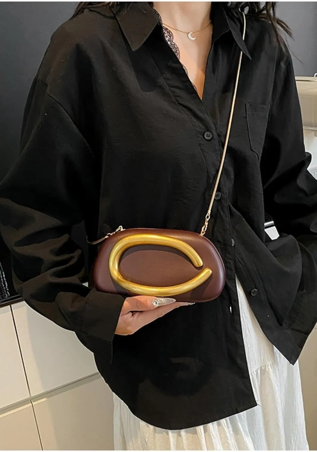 Vintage Handle Evening Clutch PU Handheld Purse Chain Shoulder Box Crossbody Elegant Mini Party Bag