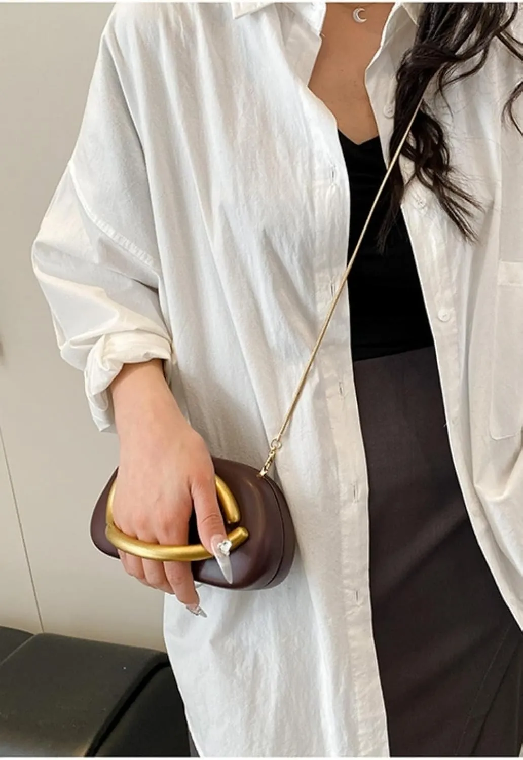 Vintage Handle Evening Clutch PU Handheld Purse Chain Shoulder Box Crossbody Elegant Mini Party Bag