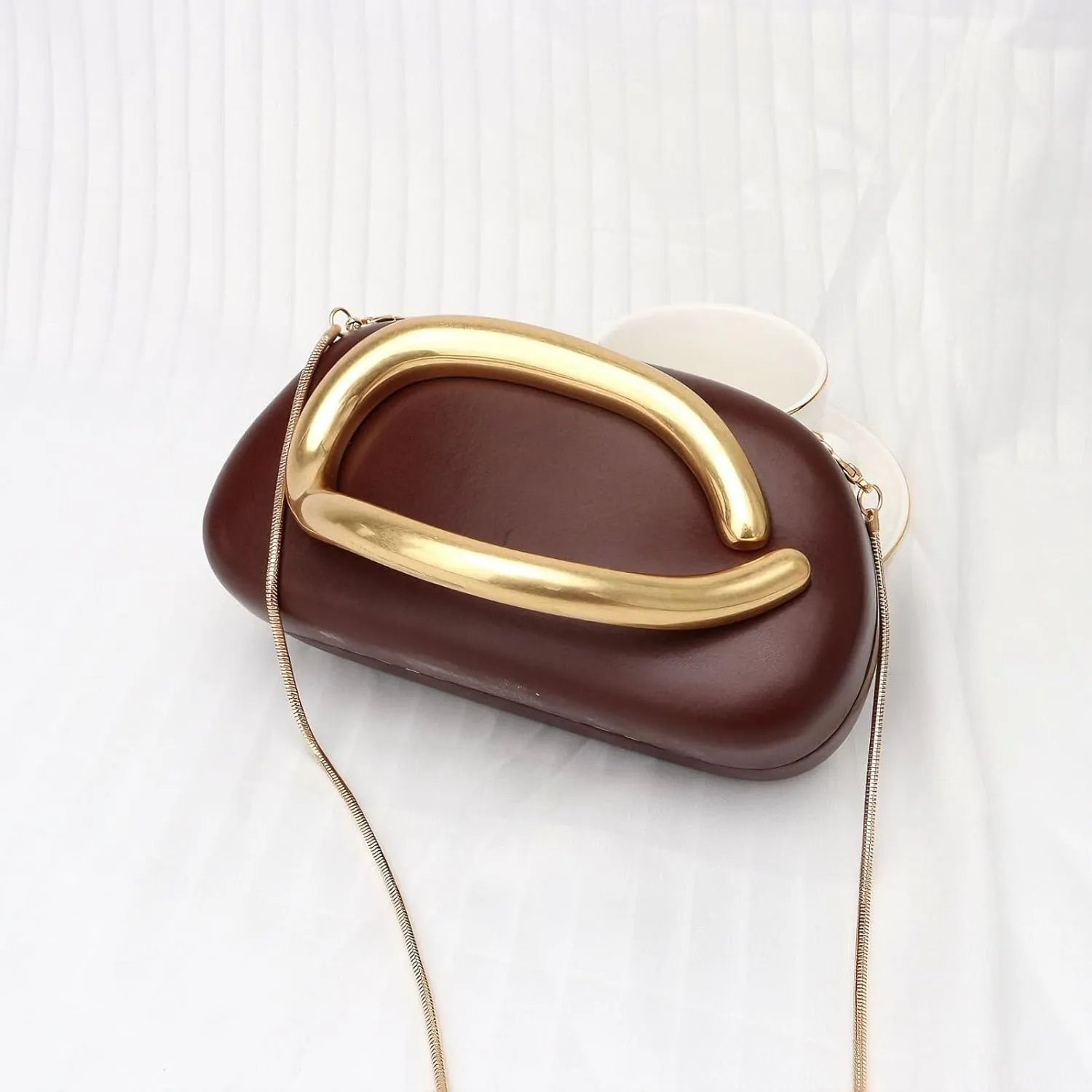 Vintage Handle Evening Clutch PU Handheld Purse Chain Shoulder Box Crossbody Elegant Mini Party Bag