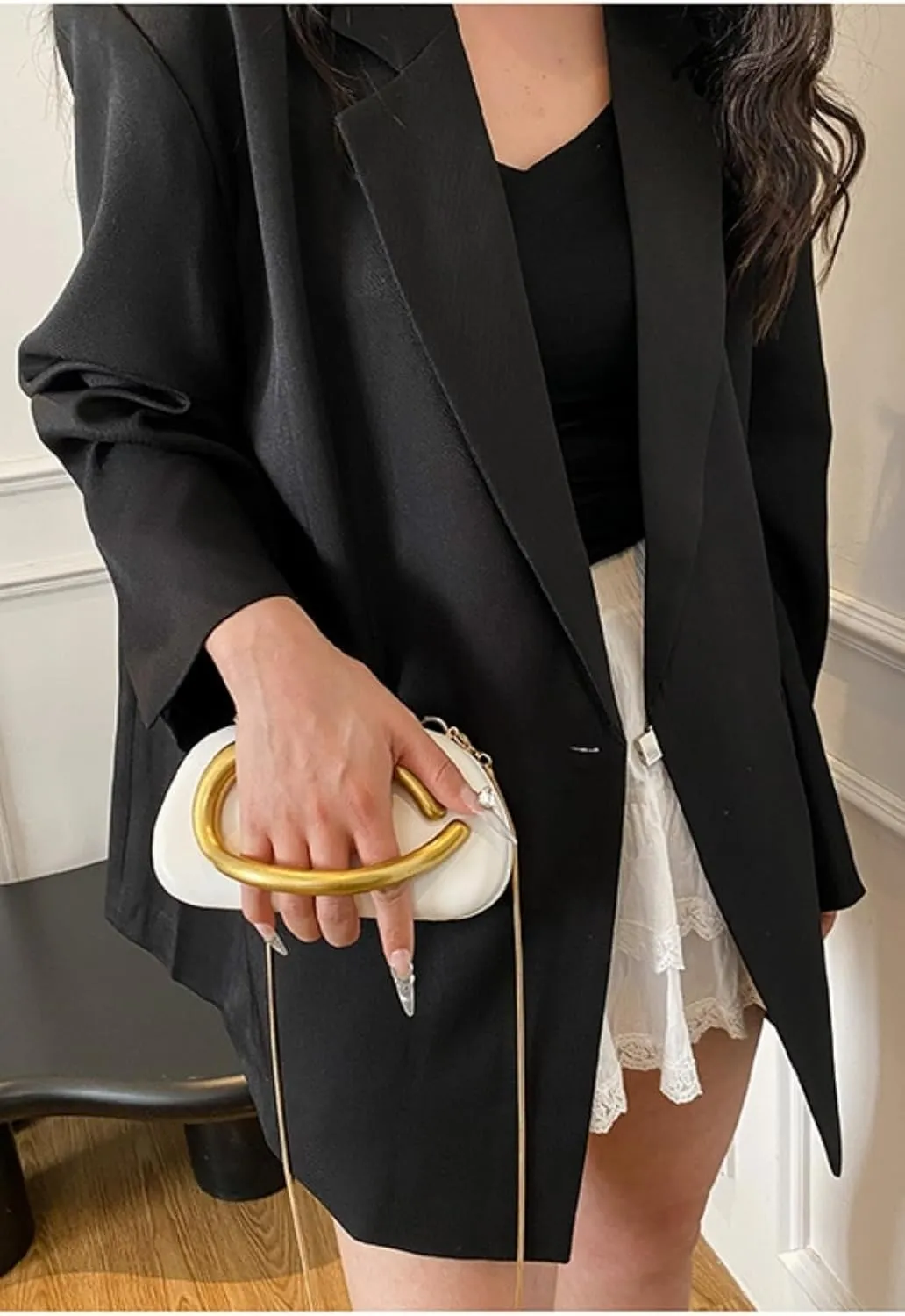 Vintage Handle Evening Clutch PU Handheld Purse Chain Shoulder Box Crossbody Elegant Mini Party Bag