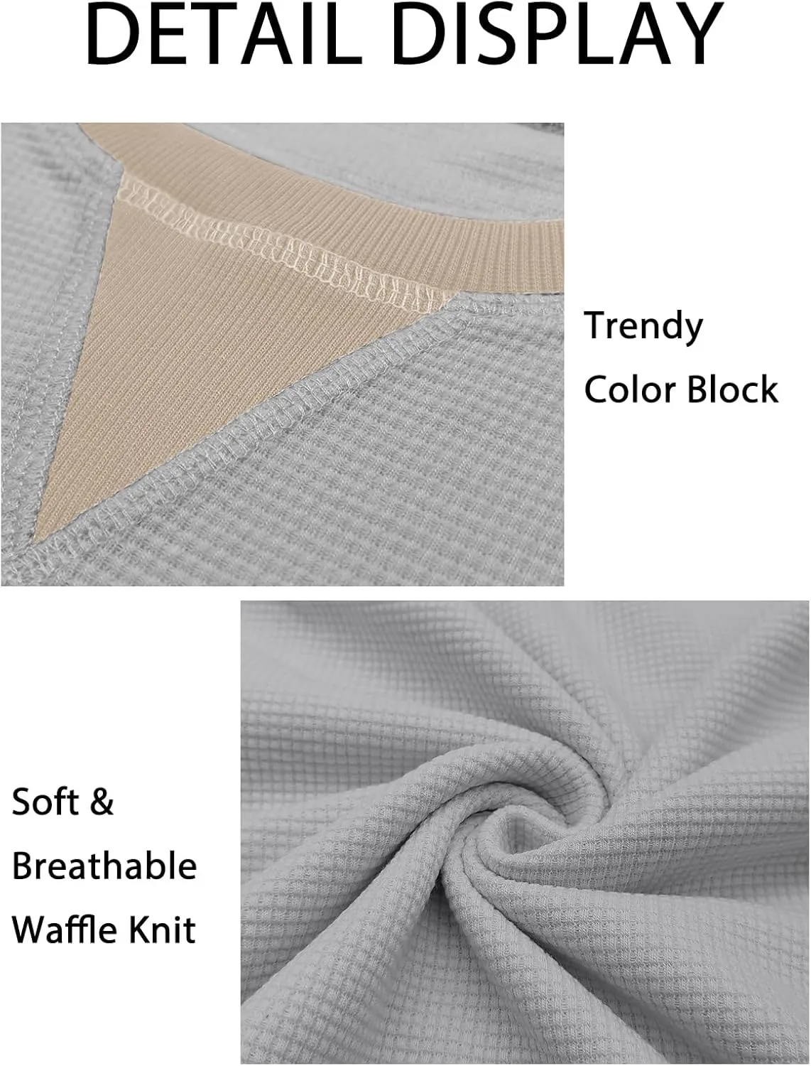 VISLILY Womens-Plus-Size-Sweatshirts Trendy Color Block Casual Long Sleeve Tops Waffle Knit Oversized Shirts Loose Fit Tunics