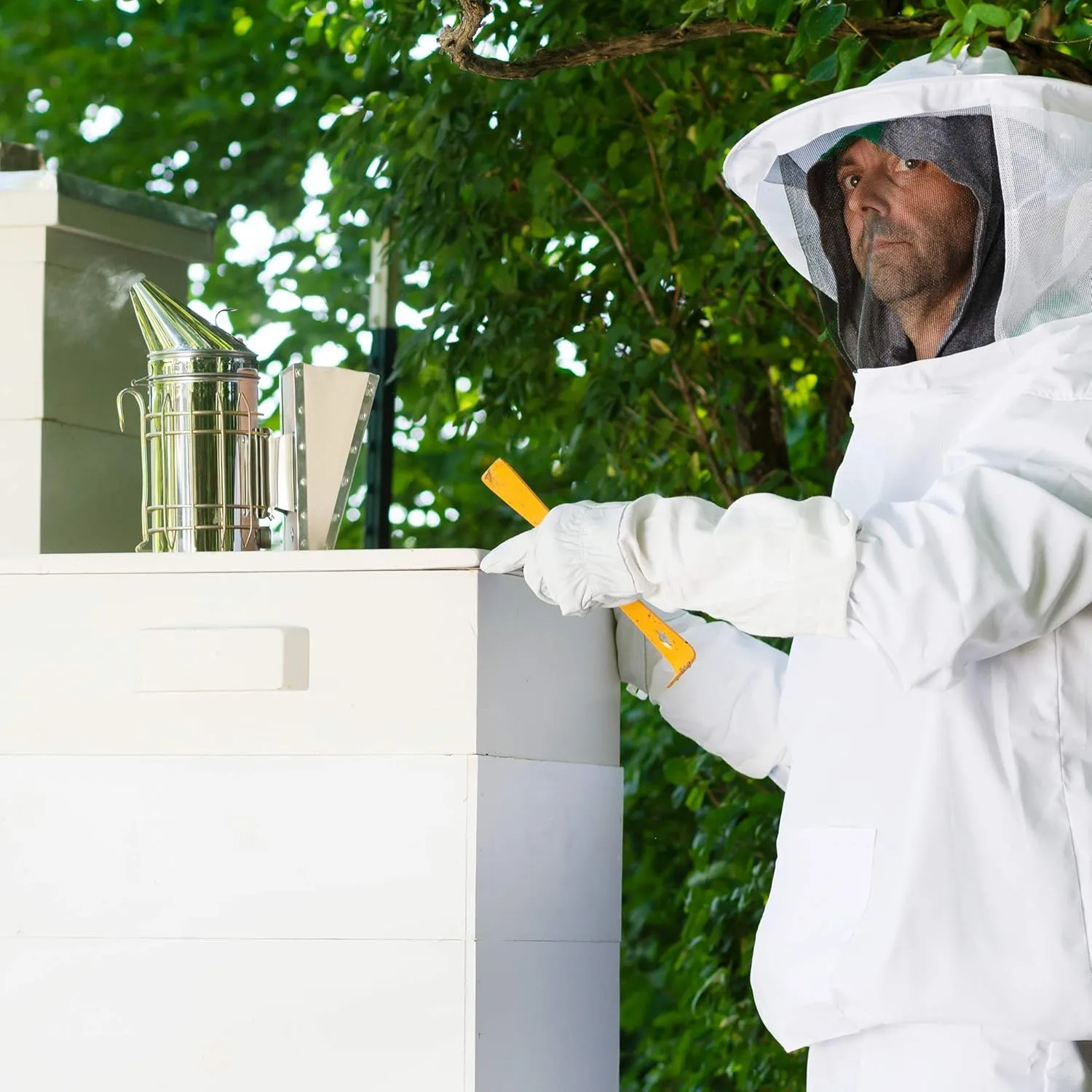 VIVO Professional White Large Beekeeping Suit, Jacket, Pull Over, Smock with Veil, BEE-V105