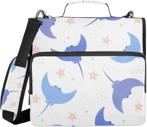 VKPSCHJ Zippered Binder Bag with Multi-Pocket,Waterproof 1.5 Inch 3 Ring Binder,Cute Blue Stingray Expanding File Folder with Shoulder Strap and Handle File Organizer for Office Travel