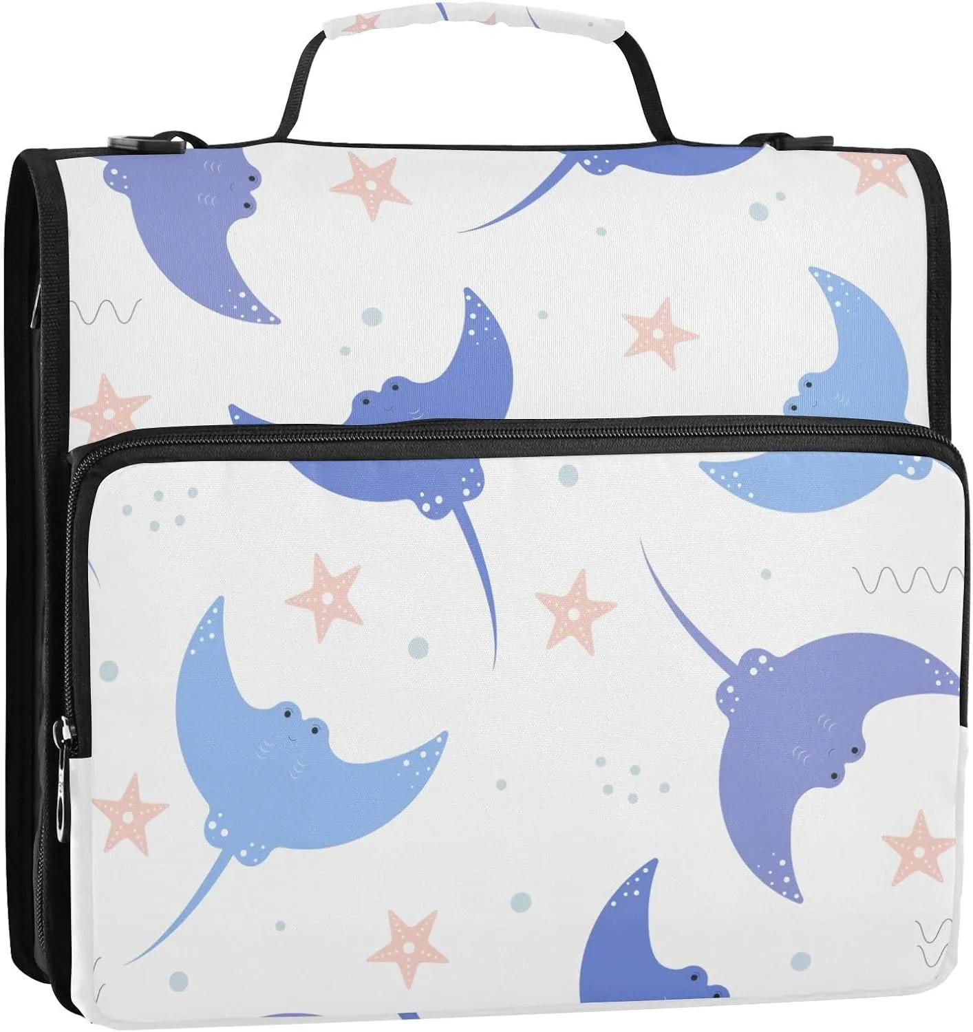 VKPSCHJ Zippered Binder Bag with Multi-Pocket,Waterproof 1.5 Inch 3 Ring Binder,Cute Blue Stingray Expanding File Folder with Shoulder Strap and Handle File Organizer for Office Travel