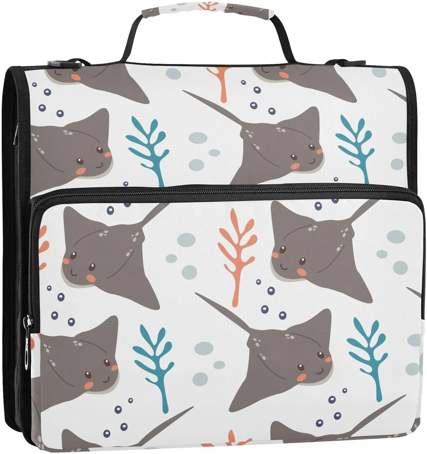 VKPSCHJ Zippered Binder Bag with Multi-Pocket,Waterproof 1.5 Inch 3 Ring Binder,Cute Stingrays Expanding File Folder with Shoulder Strap and Handle File Organizer for Office Travel