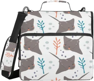 VKPSCHJ Zippered Binder Bag with Multi-Pocket,Waterproof 1.5 Inch 3 Ring Binder,Cute Stingrays Expanding File Folder with Shoulder Strap and Handle File Organizer for Office Travel