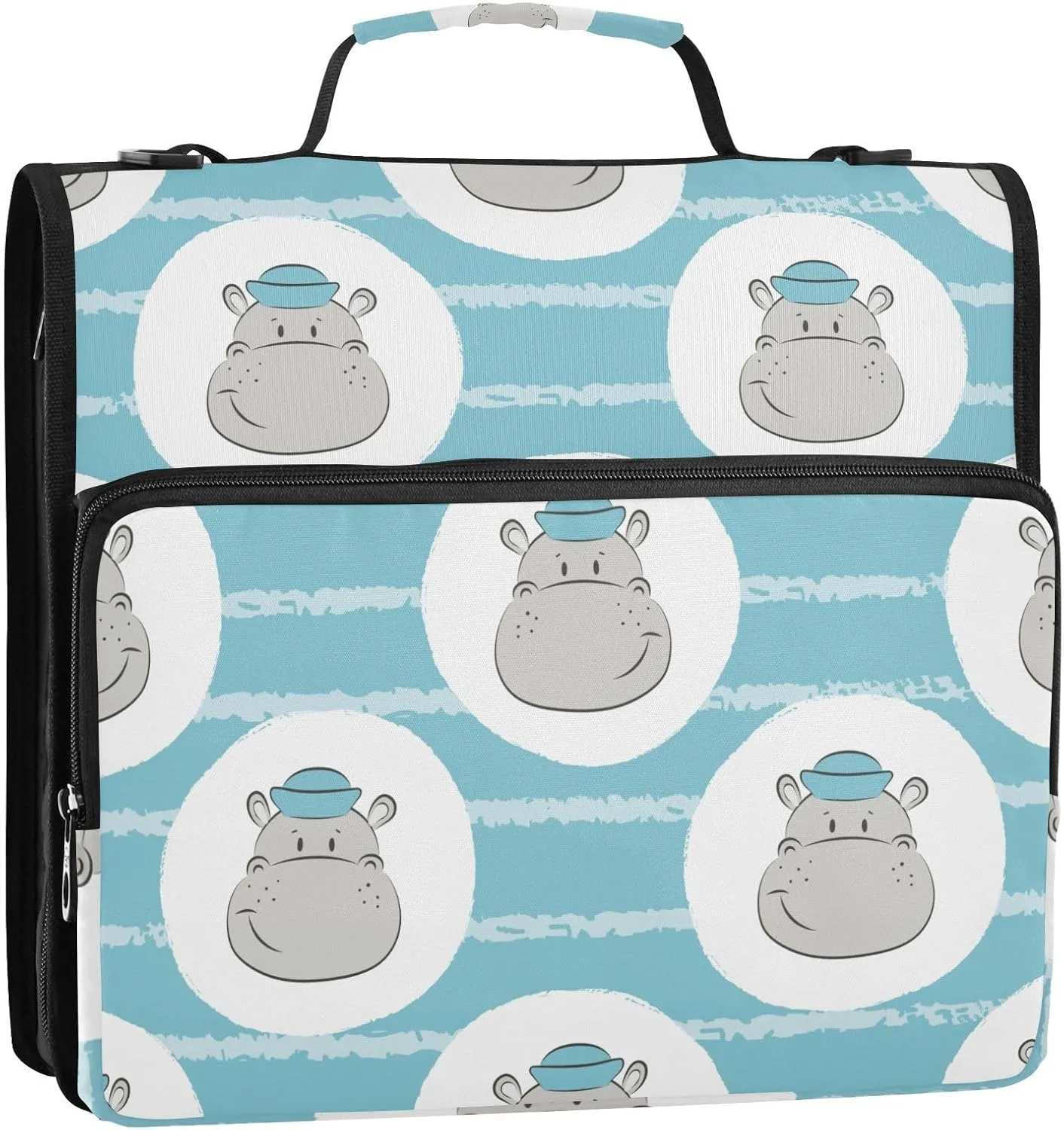 VKPSCHJ Zippered Binder Bag with Multi-Pocket,Waterproof 1.5 Inch 3 Ring Binder,Pattern with Hippo Sailor Expanding File Folder with Shoulder Strap and Handle File Organizer for Office Travel