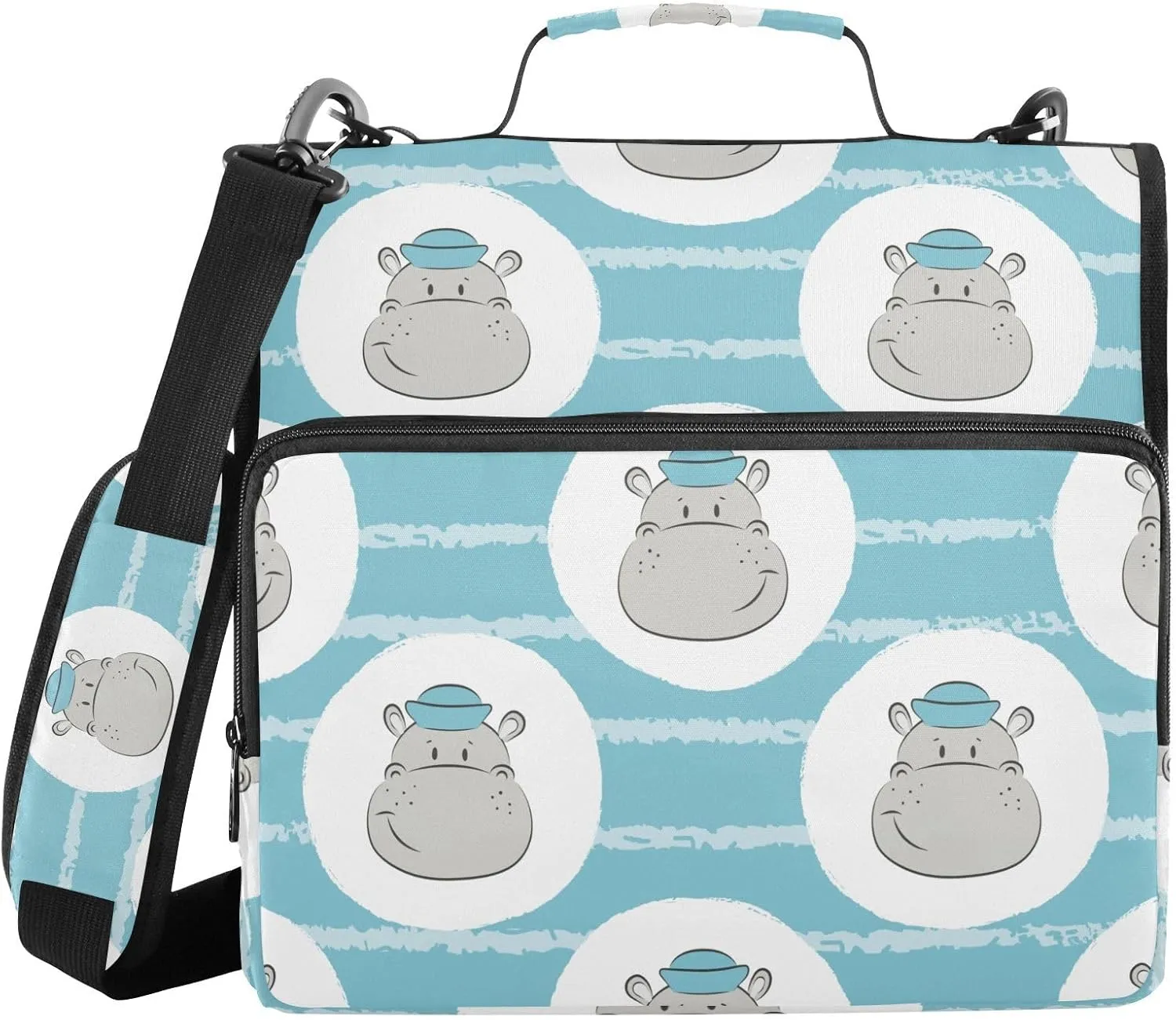 VKPSCHJ Zippered Binder Bag with Multi-Pocket,Waterproof 1.5 Inch 3 Ring Binder,Pattern with Hippo Sailor Expanding File Folder with Shoulder Strap and Handle File Organizer for Office Travel