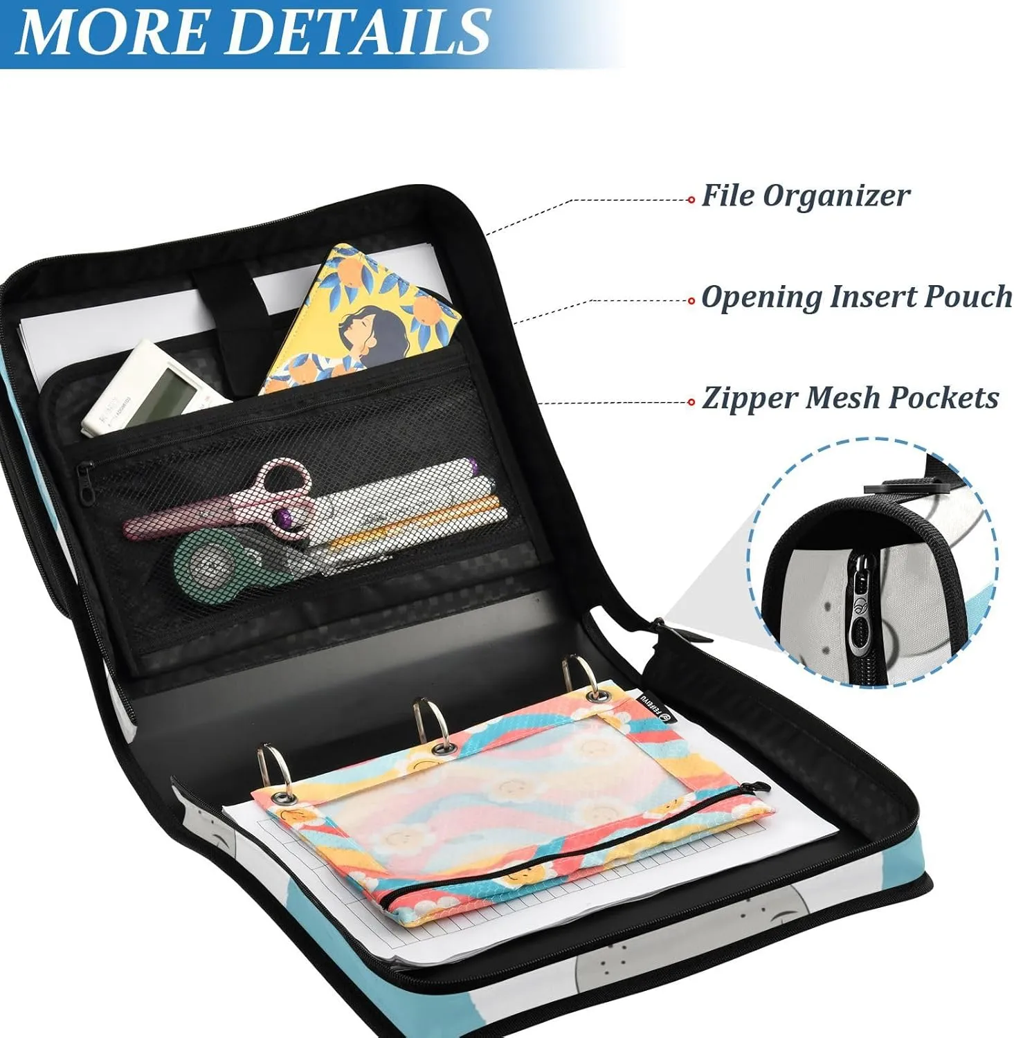 VKPSCHJ Zippered Binder Bag with Multi-Pocket,Waterproof 1.5 Inch 3 Ring Binder,Pattern with Hippo Sailor Expanding File Folder with Shoulder Strap and Handle File Organizer for Office Travel