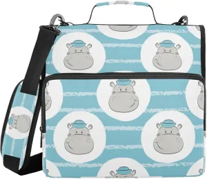 VKPSCHJ Zippered Binder Bag with Multi-Pocket,Waterproof 1.5 Inch 3 Ring Binder,Pattern with Hippo Sailor Expanding File Folder with Shoulder Strap and Handle File Organizer for Office Travel