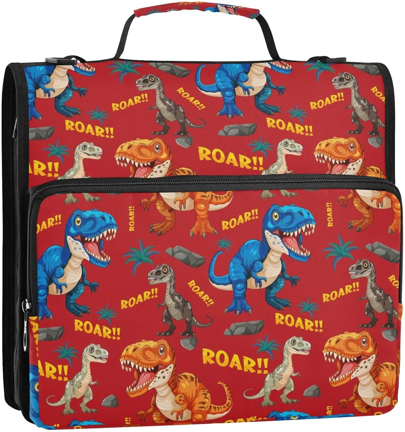 VKPSCHJ Zippered Binder Bag with Multi-Pocket,Waterproof 1.5 Inch 3 Ring Binder,Roar Dinosaur Expanding File Folder with Shoulder Strap and Handle File Organizer for Office Travel
