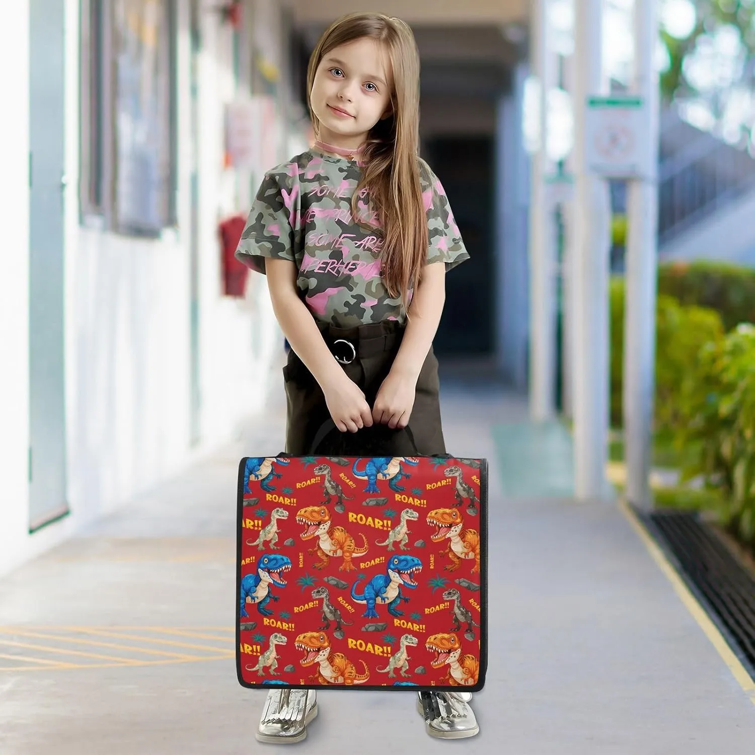 VKPSCHJ Zippered Binder Bag with Multi-Pocket,Waterproof 1.5 Inch 3 Ring Binder,Roar Dinosaur Expanding File Folder with Shoulder Strap and Handle File Organizer for Office Travel