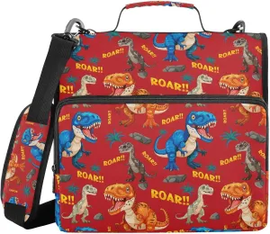 VKPSCHJ Zippered Binder Bag with Multi-Pocket,Waterproof 1.5 Inch 3 Ring Binder,Roar Dinosaur Expanding File Folder with Shoulder Strap and Handle File Organizer for Office Travel