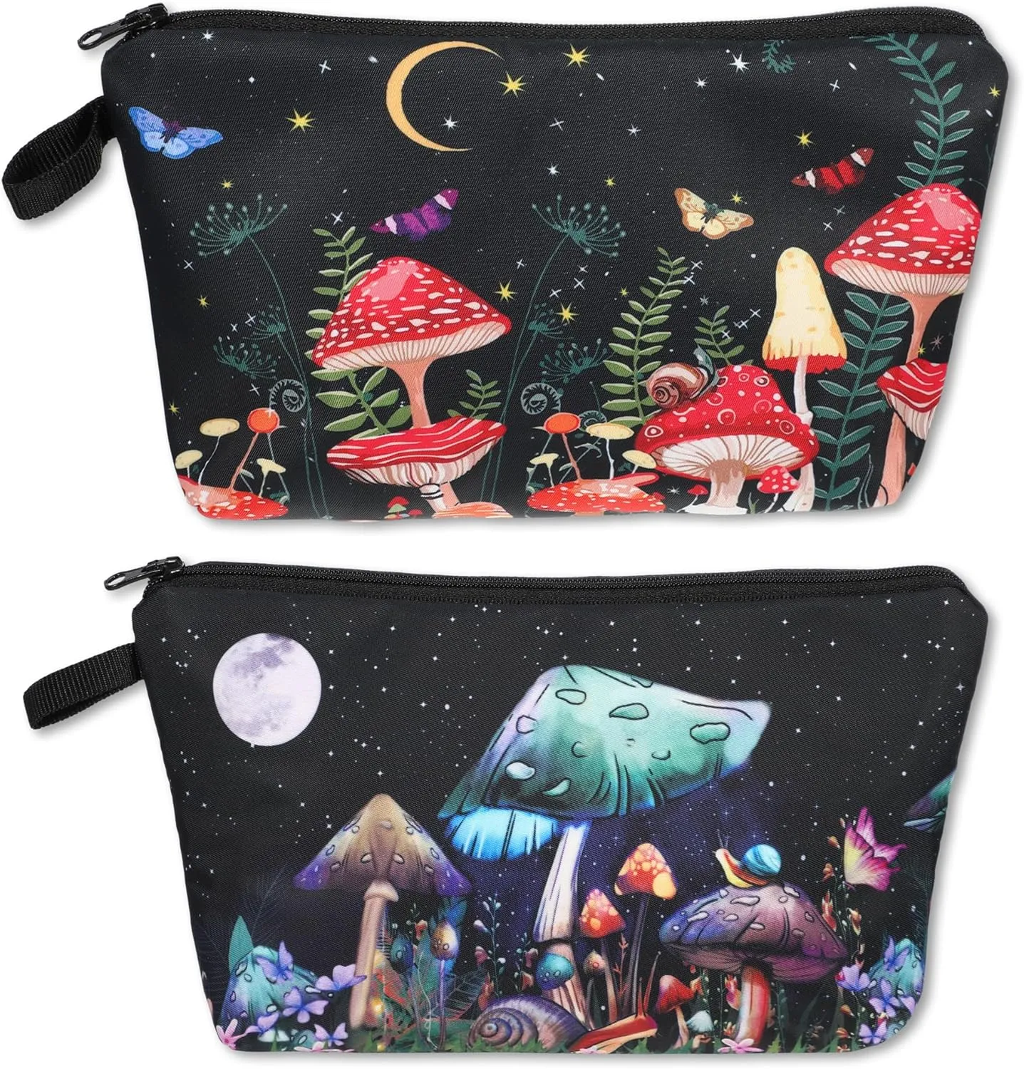 VOCOSTE 2pcs Makeup Bag for Purse, Cute Mushroom Bag with Zipper, 3D Printed Pouches for Purse, Mushroom Small Cosmetic Bag, Makeup Pouch Gifts for Women