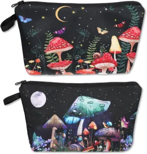 VOCOSTE 2pcs Makeup Bag for Purse, Cute Mushroom Bag with Zipper, 3D Printed Pouches for Purse, Mushroom Small Cosmetic Bag, Makeup Pouch Gifts for Women