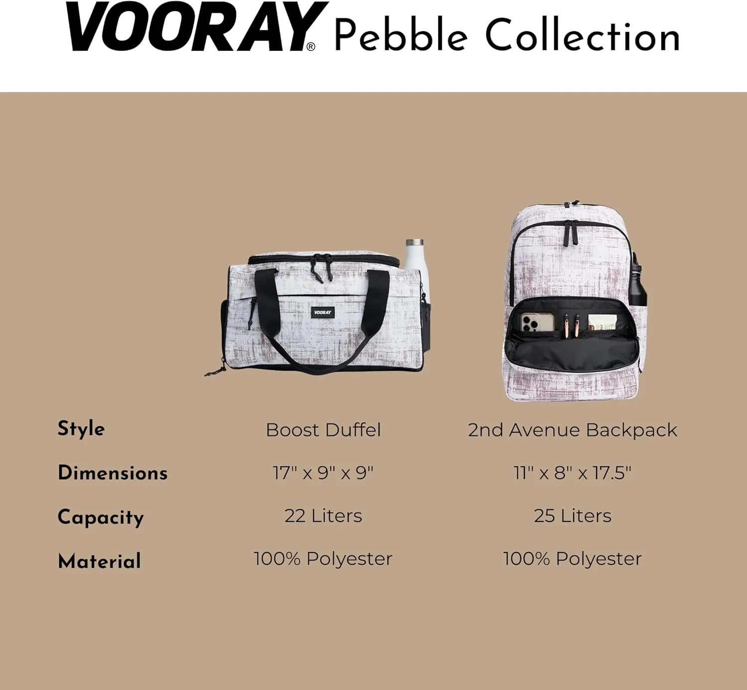 VOORAY 25L 2nd Avenue Backpack, Large - Travel, Gym & Sports Backpack - Pebble