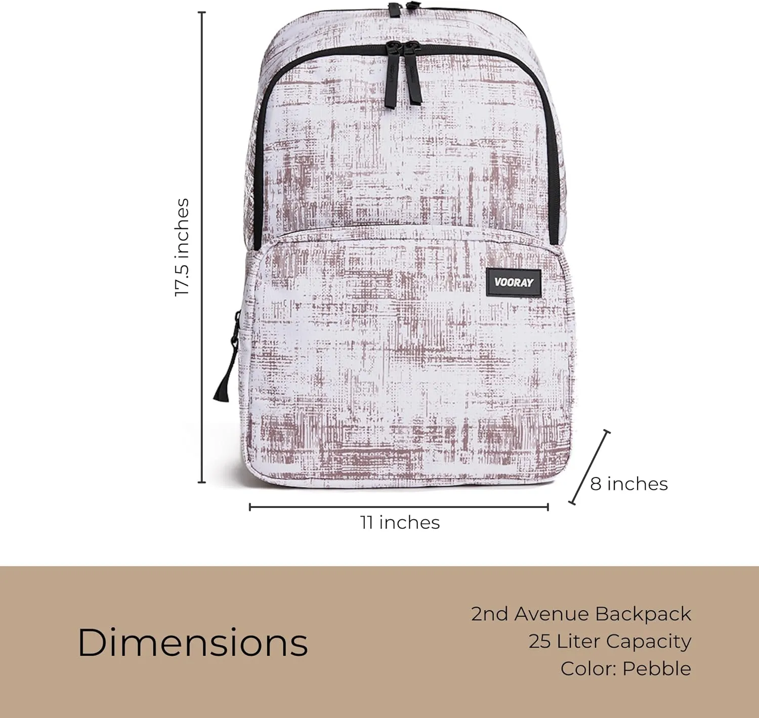 VOORAY 25L 2nd Avenue Backpack, Large - Travel, Gym & Sports Backpack - Pebble