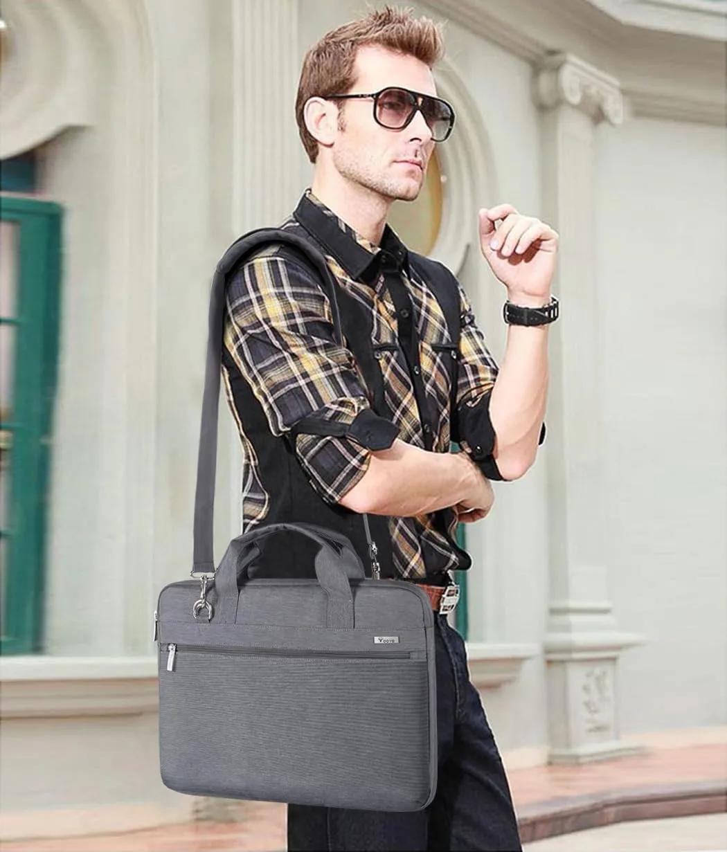 Voova Laptop Bag 17 17.3 Inch, 360° Protective Laptop Case Sleeve with Shoulder Strap Compatible with 17-18 Inch Lenovo Asus Acer Dell Hp, Waterproof Computer Bag Slim Briefcase for Men Women, Grey
