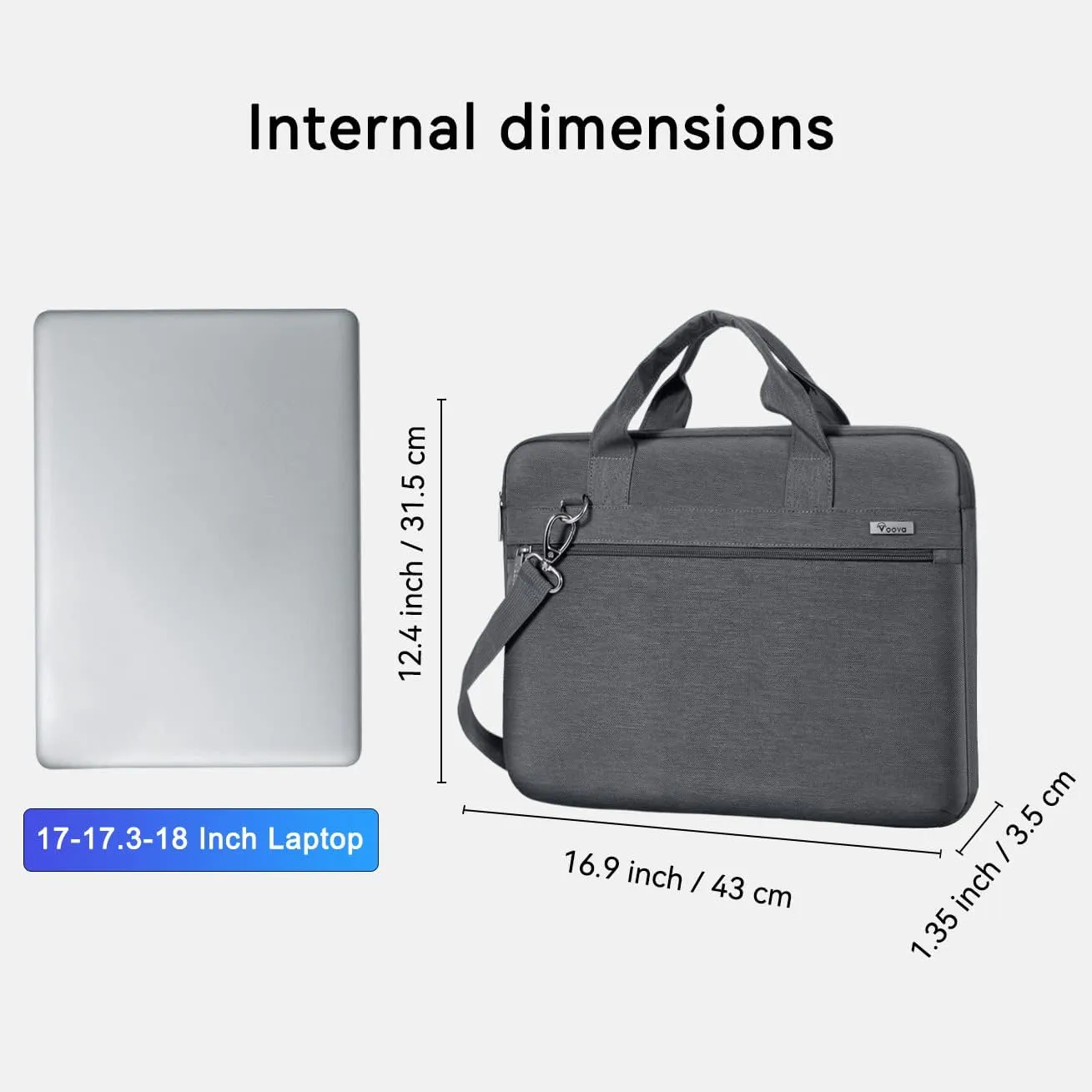 Voova Laptop Bag 17 17.3 Inch, 360° Protective Laptop Case Sleeve with Shoulder Strap Compatible with 17-18 Inch Lenovo Asus Acer Dell Hp, Waterproof Computer Bag Slim Briefcase for Men Women, Grey