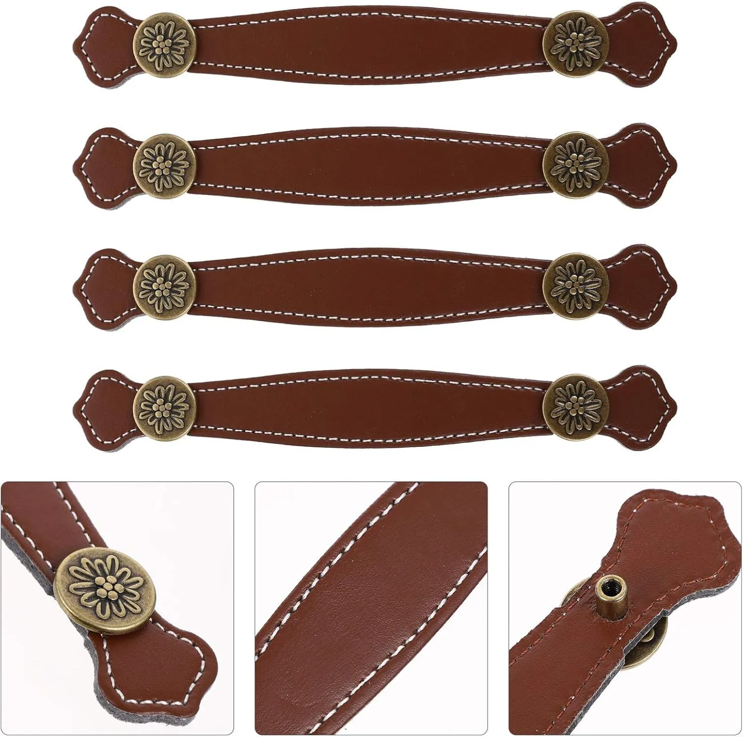 Wakauto Dresser Knobs 4pcs Leather Handle Vintage Suitcase Leather Suitcase Closet Door knobs Furniture Handle Strap Bags