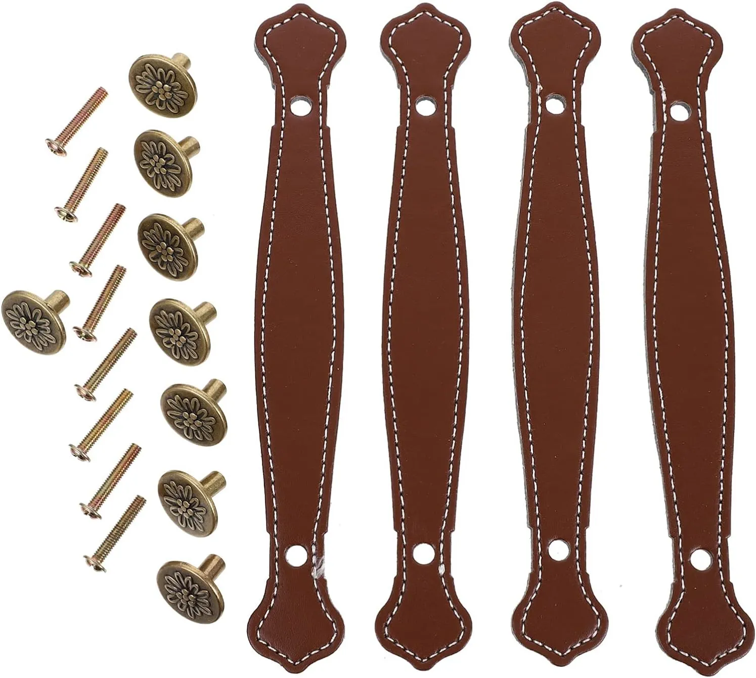 Wakauto Dresser Knobs 4pcs Leather Handle Vintage Suitcase Leather Suitcase Closet Door knobs Furniture Handle Strap Bags