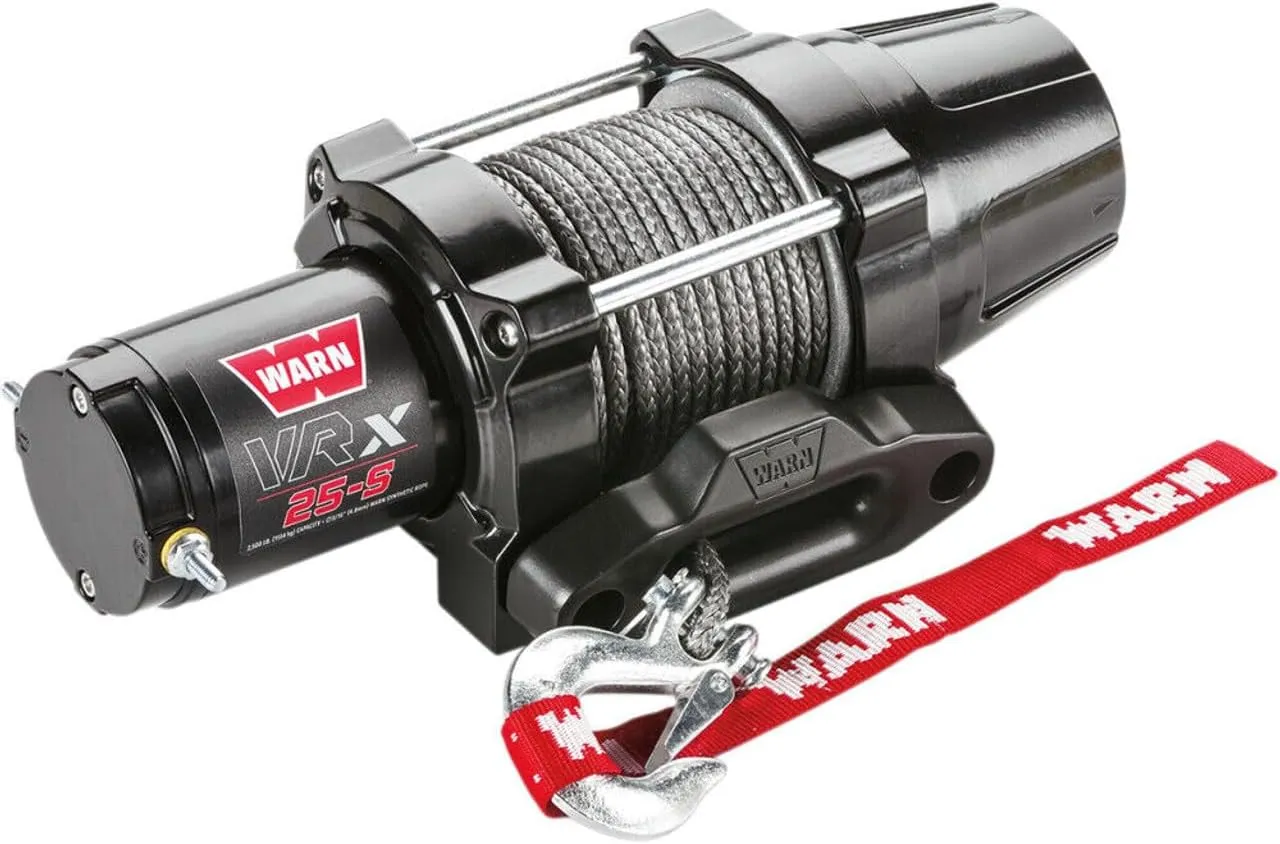 WARN 101020 VRX 25-S Powersports Winch with Handlebar Mounted Switch and Synthetic Rope: 3/16" Diameter x 50' Length, 1.25 Ton (2,500 lb) Capacity
