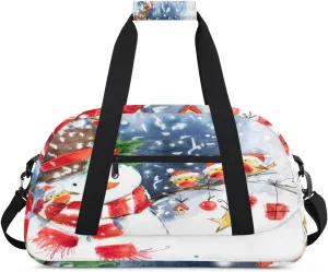 Watercolor Snowman Gym Duffel Bag for Men Women Santa Hat Birds Sports Tote Bag with Adjustable Shoulder Strap for Dance Gymnastics Traveling Outdoor Camping Overnight Stay