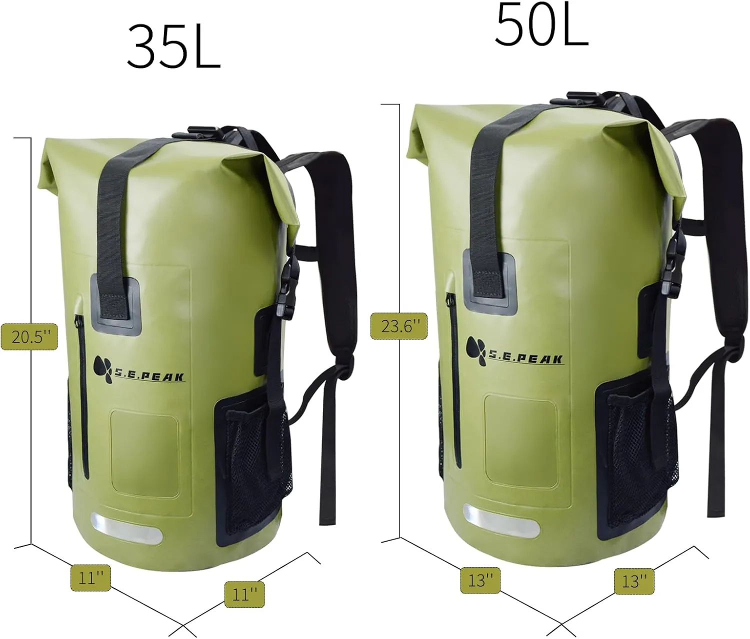 Waterproof Dry Bag Backpack IPX6, Roll-Top Closure Bag Boating & Kayak Accessories - Essentials for Camping Swimming Beach Fishing Rafting Travel, Green