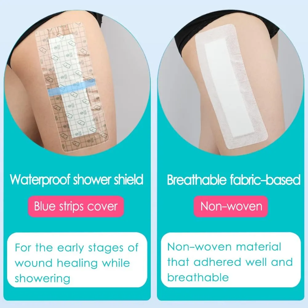 Waterproof Knee Replacement Surgery Bandage | 4x8 Inch Shower Protector Island Dressing Pad Bordered Gauze | Hip Surgery Recovery Large Wounds Incision Cover with Adhesive Border (Pack of 25)