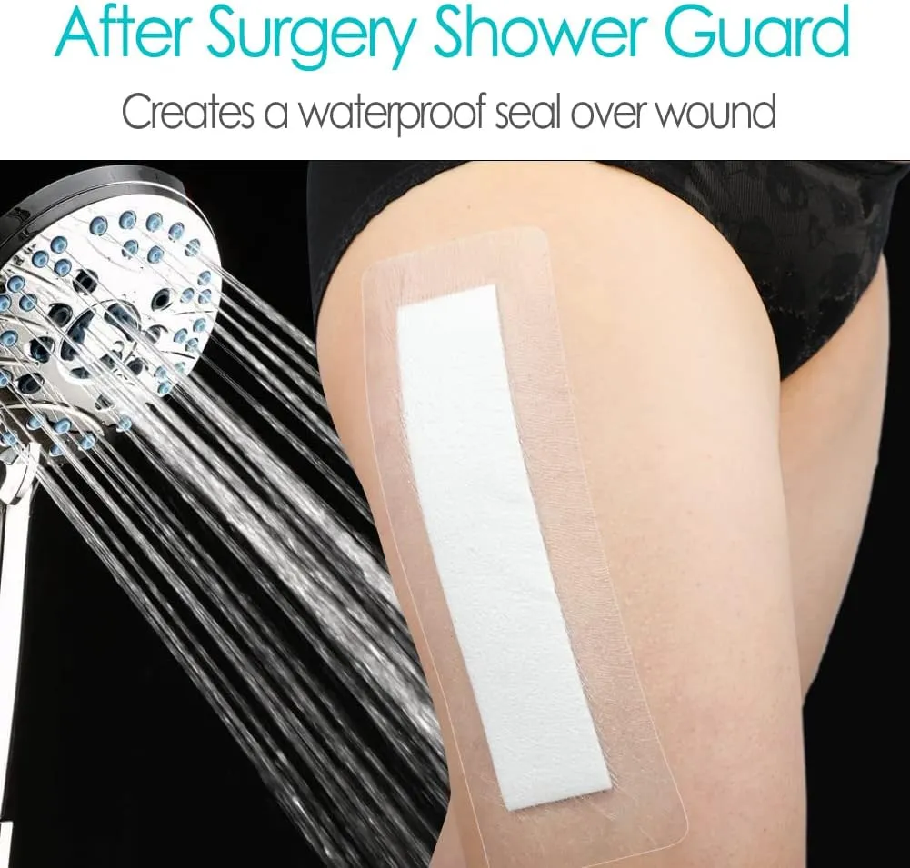 Waterproof Knee Replacement Surgery Bandage | 4x8 Inch Shower Protector Island Dressing Pad Bordered Gauze | Hip Surgery Recovery Large Wounds Incision Cover with Adhesive Border (Pack of 25)
