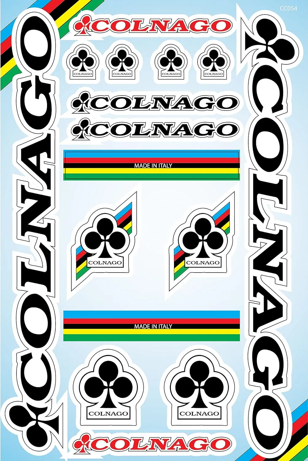 Waterproof Sticker Set Compatible with Colnago, Precision Cut Around Shape, Sheet Size 30x20cm - CC054