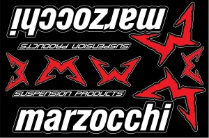 Waterproof Sticker Set Compatible with Marzocchi, Black Color, Precision Cut Around Shape, Sheet Size 30x20cm - CC056B