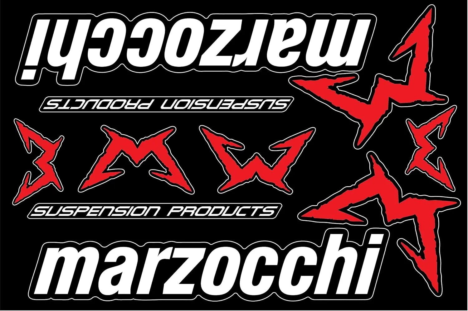 Waterproof Sticker Set Compatible with Marzocchi, Black Color, Precision Cut Around Shape, Sheet Size 30x20cm - CC056B