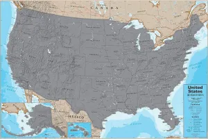 Waypoint Geographic Scratch-Off USA Wall Map, Laminated World Map Poster with Blue Ocean, Educational Wall Art For Home, Classroom, or Office, Unique Gifts, 24” x 36”