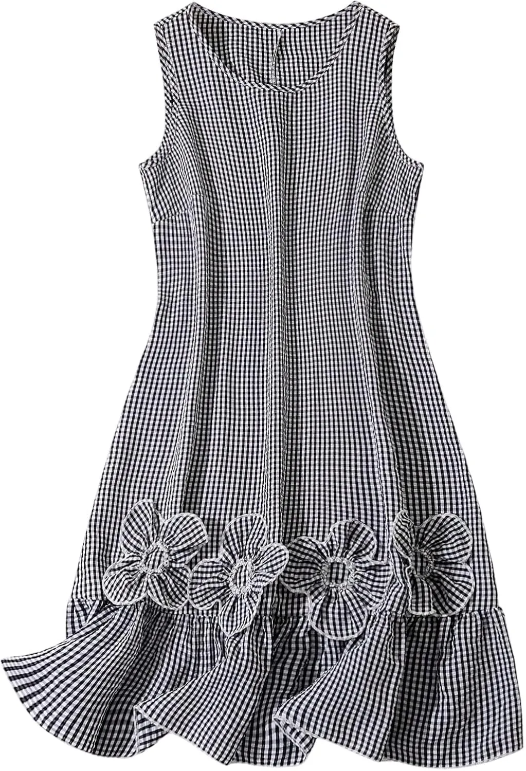 WDIRARA Women's Plus Size Plaid Ruffle Knee Length Dress 3D Floral A Line Tank Dresses