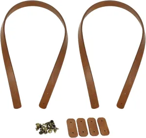 Wealrit 2 pcs 23.6 Inch Brown PU Leather Purse Handles with Rivets,Handbag Straps Purse Making Supplies Shoulder Strap Replacement