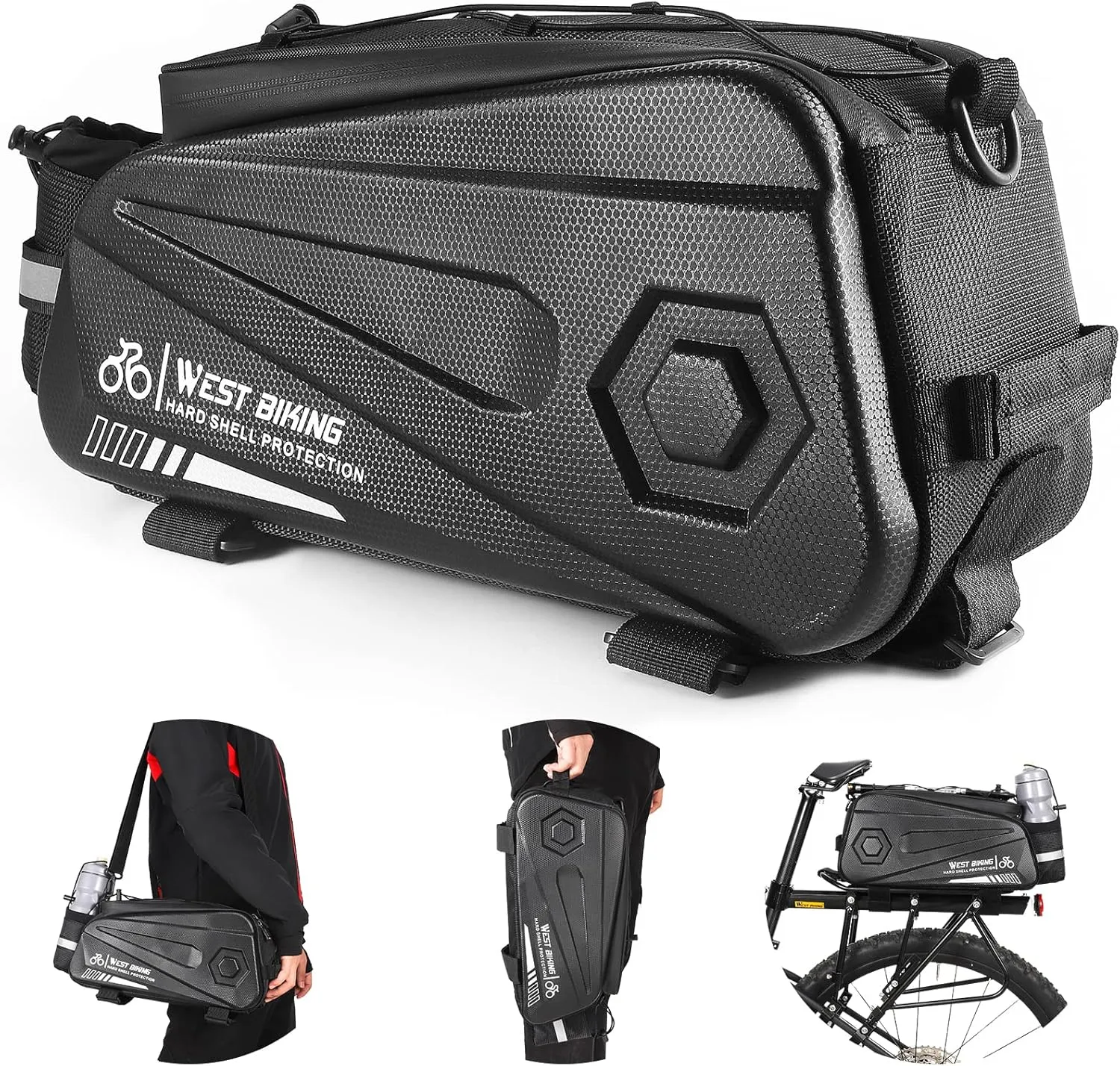 West Biking Bike Rear Seat Bag, Double Water Resistant, Zipper, Bicycle Trunk Pannier, 8.6L Capacity Waterproof Backseat Carrier Cargo Pouch with Strap & Rain Cover For Cycling