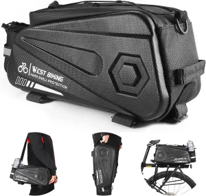 West Biking Bike Rear Seat Bag, Double Water Resistant, Zipper, Bicycle Trunk Pannier, 8.6L Capacity Waterproof Backseat Carrier Cargo Pouch with Strap & Rain Cover For Cycling